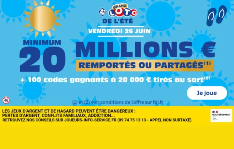 Grand Loto du 26 juin 2026 : Un jackpot de 20 millions d’euros et 100 gagnants à 20 000 €